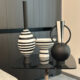 White and black stripes vases